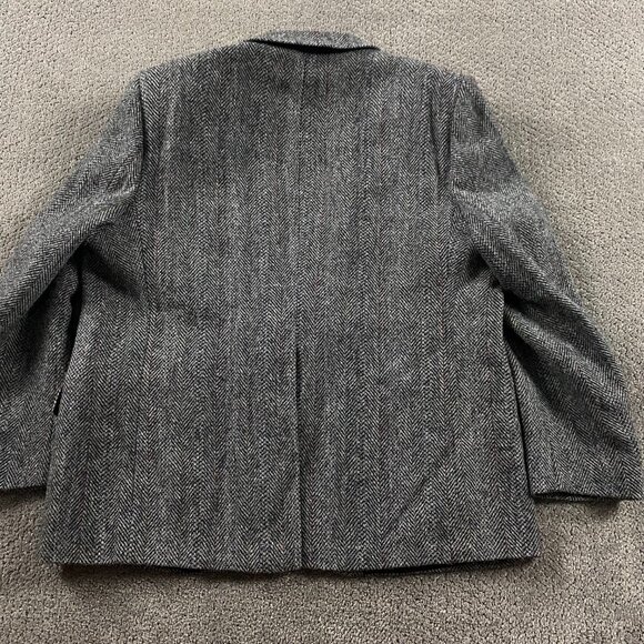 Vintage Harris Tweed Wool Tweed Herringbone Blazer Sport Coat Mens 46 SHORT Gray - Picture 3 of 16